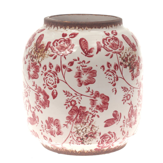 Ceramic Vase Printed White & Red 7.5 X 7.5 X 7.5 Inch TYX030