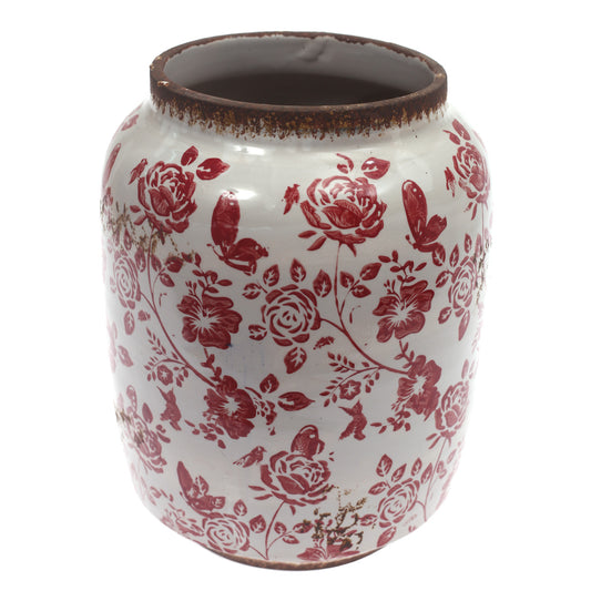 Ceramic Vase Printed White & Red 9.67 X 9.67 X 12 Inch TYX028