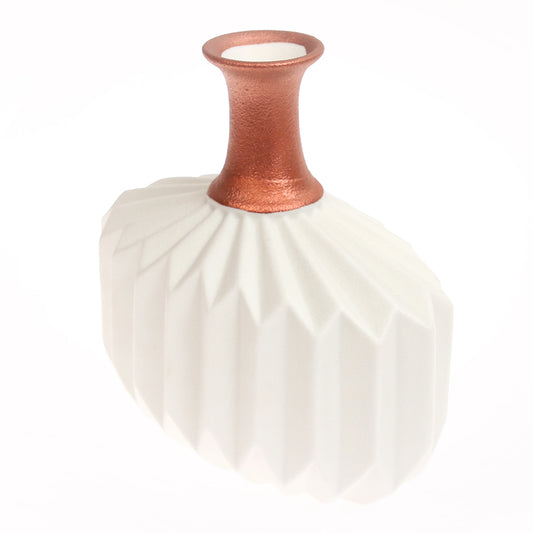 Ceramic Vase White & Copper 8.5 X 4.5 X 8.5 Inch