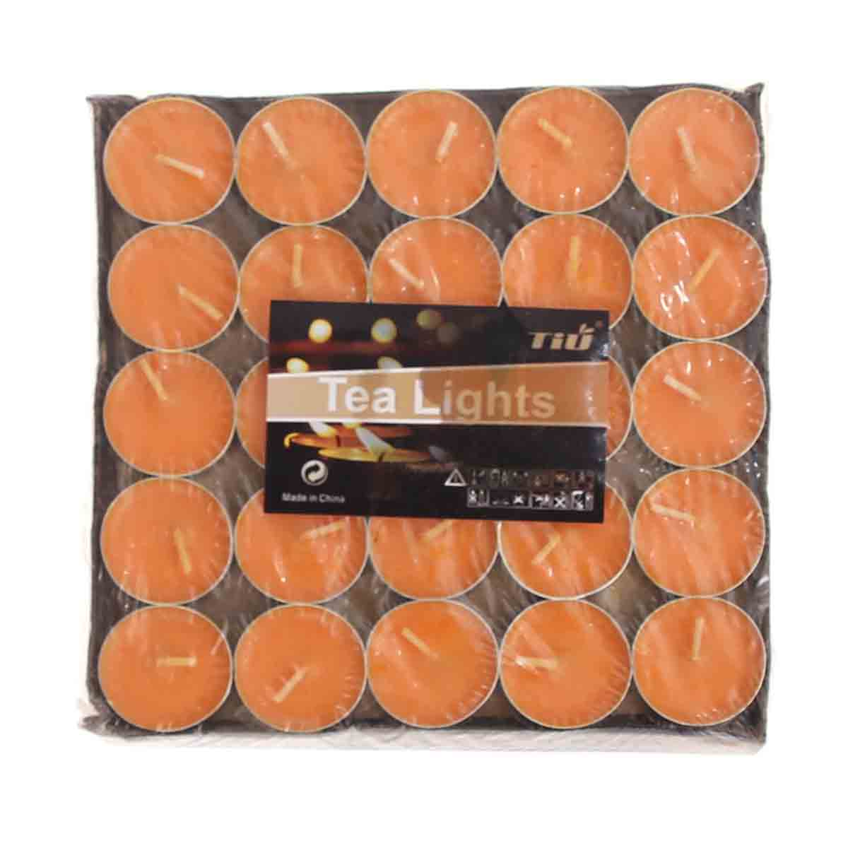 50Pcs T-Light Candle Set Orange 7 X 7 Inch JW-08