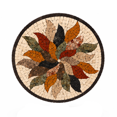 Round Multicolor Leaf Mosaic Wall Art 16 x 16 – Botanical Decorative Wall Décor