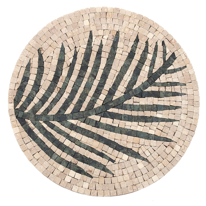 Round Leaf Mosaic Wall Art 16 x 16 – Beige & Green Botanical Wall Décor