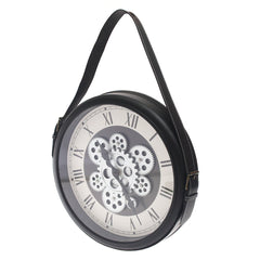 Industrial Gear Design Black & White Wall Clock with Hanging Strap (Model 191)