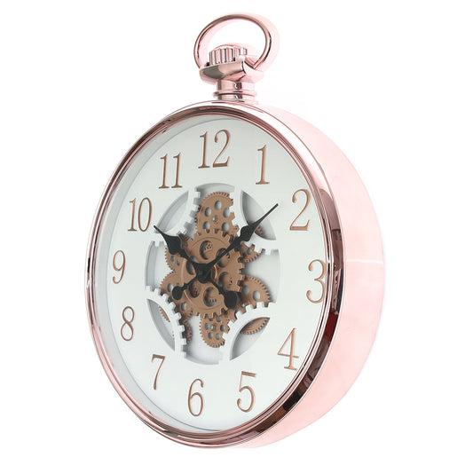 Wall Clock – Matt Gold & White with Exposed Gear Design (Model 7121)