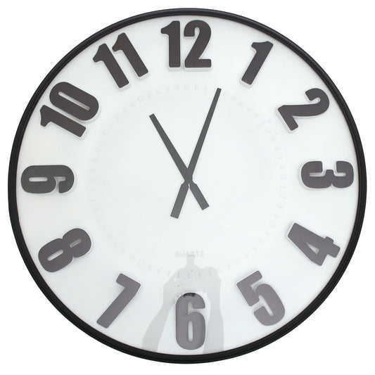 Wall Clock – Matt Black & White with Bold 3D Numerals (Model 7122)