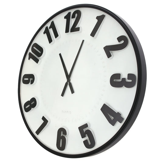 Wall Clock – Matt Black & White with Bold 3D Numerals (Model 7122)