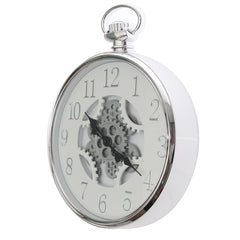 Wall Clock – Silver & White with Exposed Gear Design (Model 7121)
