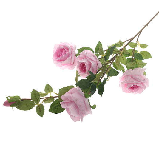 Artificial Pink Rose Spray Flower Stick – Lifelike Faux Multi-Stem Rose Branch for Home Décor & Weddings (NGI FC7089