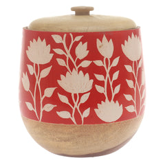 Handcrafted Naqshi Art Storage Jar with Orange & White Floral Design