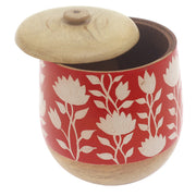 Handcrafted Naqshi Art Storage Jar with Orange & White Floral Design - Habitt