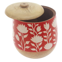 Handcrafted Naqshi Art Storage Jar with Orange & White Floral Design