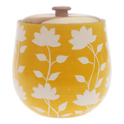 Handcrafted Naqshi Art Storage Jar with Yellow & White Floral Design - Habitt