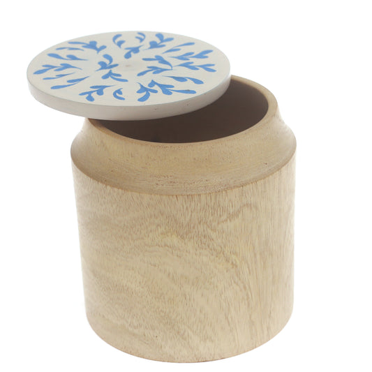 Handcrafted Naqshi Art Storage Jar with White & Sky Blue Butti Design (Small)