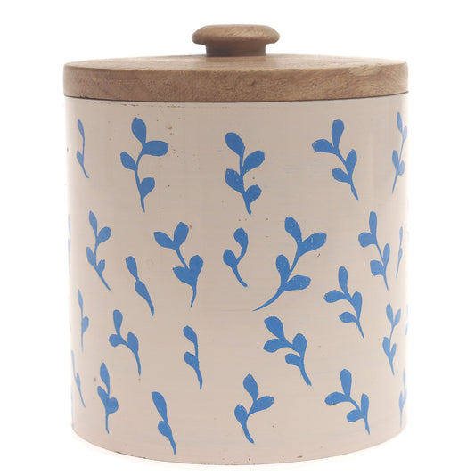 Mystic Blue Naqshi Storage Jar – Handcrafted White & Sky Blue Ceramic Jar with Wooden Lid