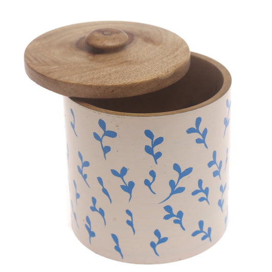 Mystic Blue Naqshi Storage Jar – Handcrafted White & Sky Blue Ceramic Jar with Wooden Lid