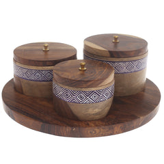 Royal Blue Naqshi Dry Fruit Jar Set – Handcrafted 7-Piece Wooden Storage Set with Tray