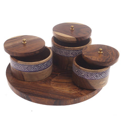 Royal Blue Naqshi Dry Fruit Jar Set – Handcrafted 7-Piece Wooden Storage Set with Tray
