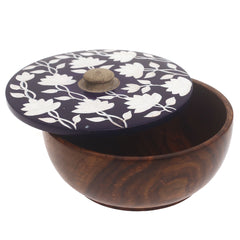 Royal Heritage Naqshi Storage Jar – Handcrafted Wooden Jar with Blue & White Floral Naqshi Art