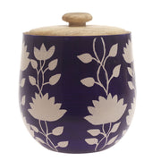 Violet Bloom Naqshi Storage Jar – Handcrafted Wooden Jar with Blue & White Floral Naqshi Art - Habitt