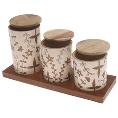 White & Gold Harmony 7Pcs Jar Set – Handcrafted Naqshi Art Wooden Storage Jars with Tray