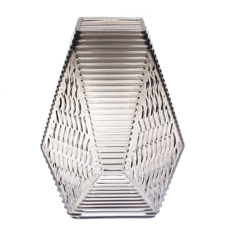 Grey Diamond-Shape Glass Vase | Modern Smoky Geometric Home Décor - Habitt