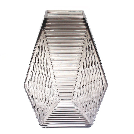 Grey Diamond-Shape Glass Vase | Modern Smoky Geometric Home Décor