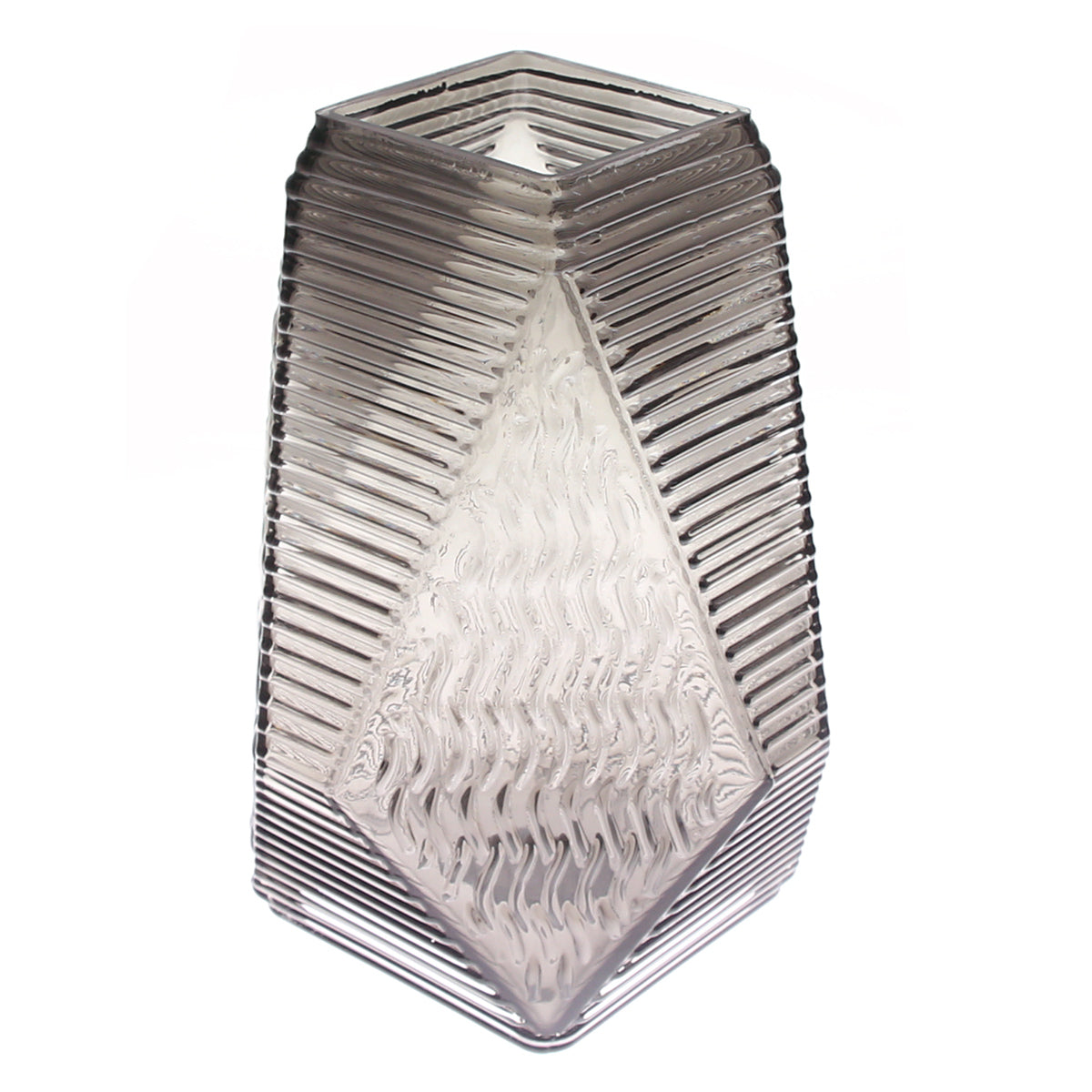 Grey Diamond-Shape Glass Vase | Modern Smoky Geometric Home Décor