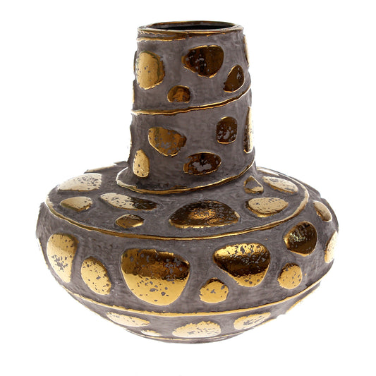 Grey & Gold Pebble Ceramic Vase | Luxury Home Décor Pakistan | Modern Table Accent