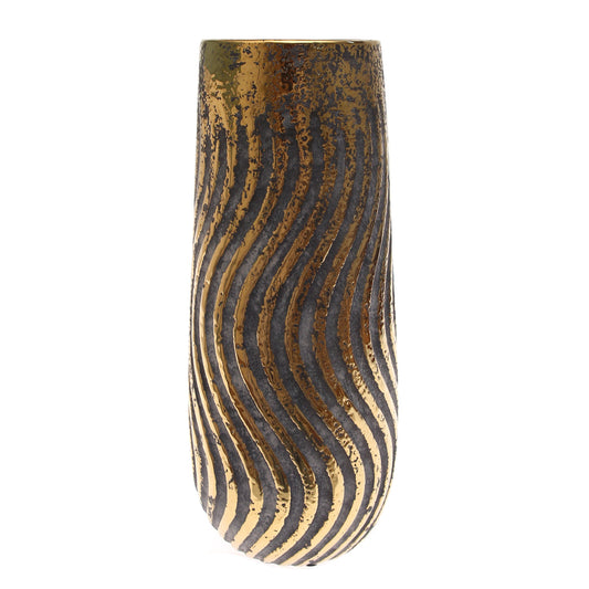 Grey & Gold Swirly Ceramic Vase | Luxury Home Décor Pakistan | Modern Tall Vase