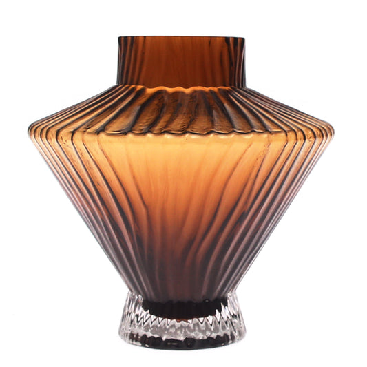 Color Glass Vase Brown Lining | Luxury Home Décor Pakistan | Ribbed Glass Vase