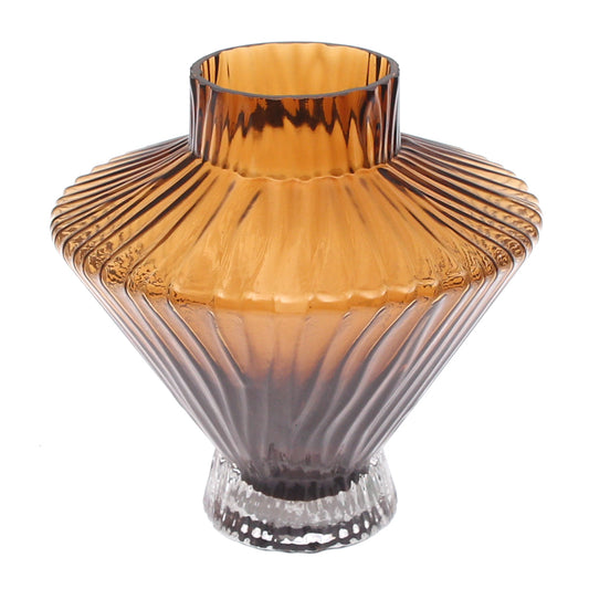Color Glass Vase Brown Lining | Luxury Home Décor Pakistan | Ribbed Glass Vase