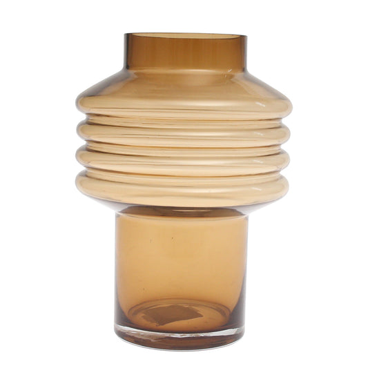 Color Glass Vase Light & Dark Brown | Ribbed Decorative Glass Vase | Luxury Home Décor Pakistan