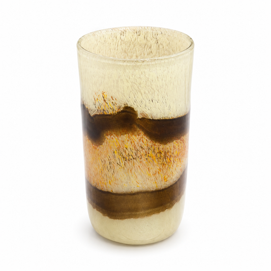 Color Glass Vase Off White & Brown with Orange Stripes – Decorative Glass Vase for Home Décor