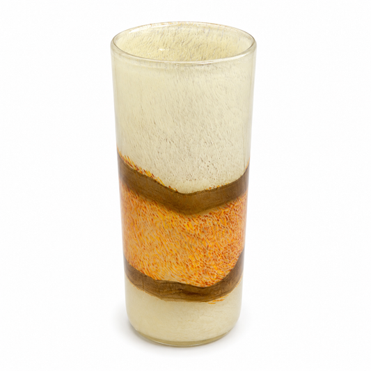 Color Glass Vase Off White & Brown with Orange Stripes – Decorative Glass Vase for Home Décor