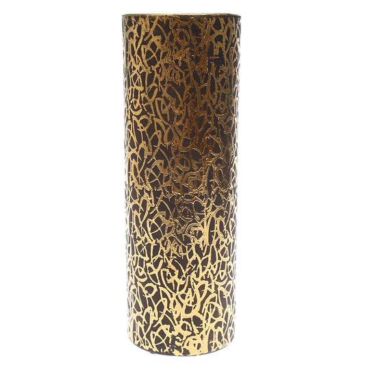 Cylinder Vase Grey &amp; Golden Pattern | Luxury Decorative Vase Pakistan | Modern Metallic Home Décor