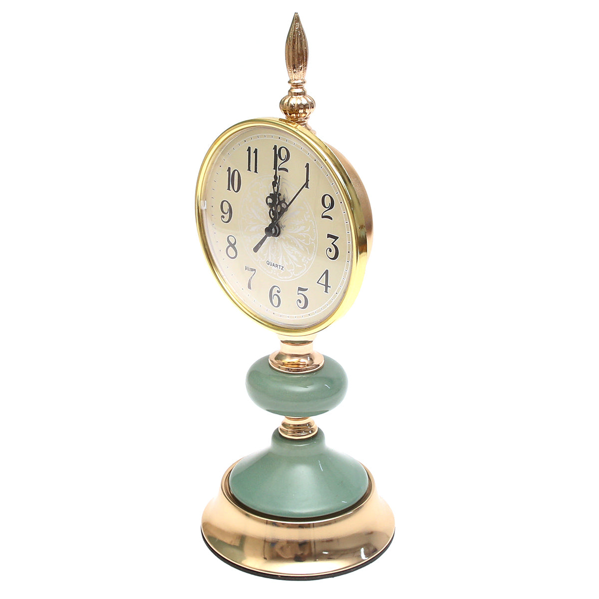Decorative Table Clock Green & Gold | Luxury Home Décor Pakistan | Elegant Tabletop Timepiece