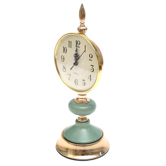 Decorative Table Clock Green & Gold | Luxury Home Décor Pakistan | Elegant Tabletop Timepiece