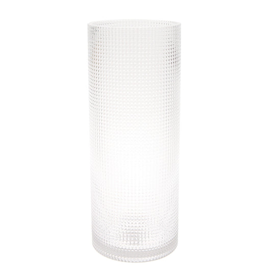 Diamond Cylinder Transparent Vase L | Clear Glass Décor Pakistan | Modern Tall Centerpiece - Habitt