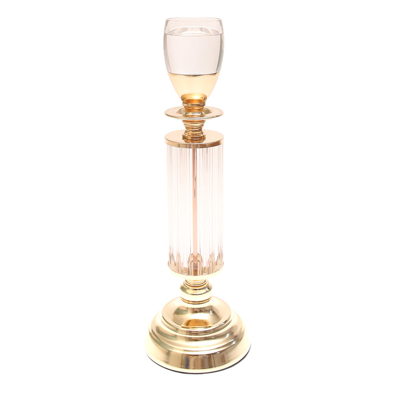 Dinner Candle Holder Crystal & Gold M| Luxury Table Décor Pakistan | Elegant Dining Accent - Habitt