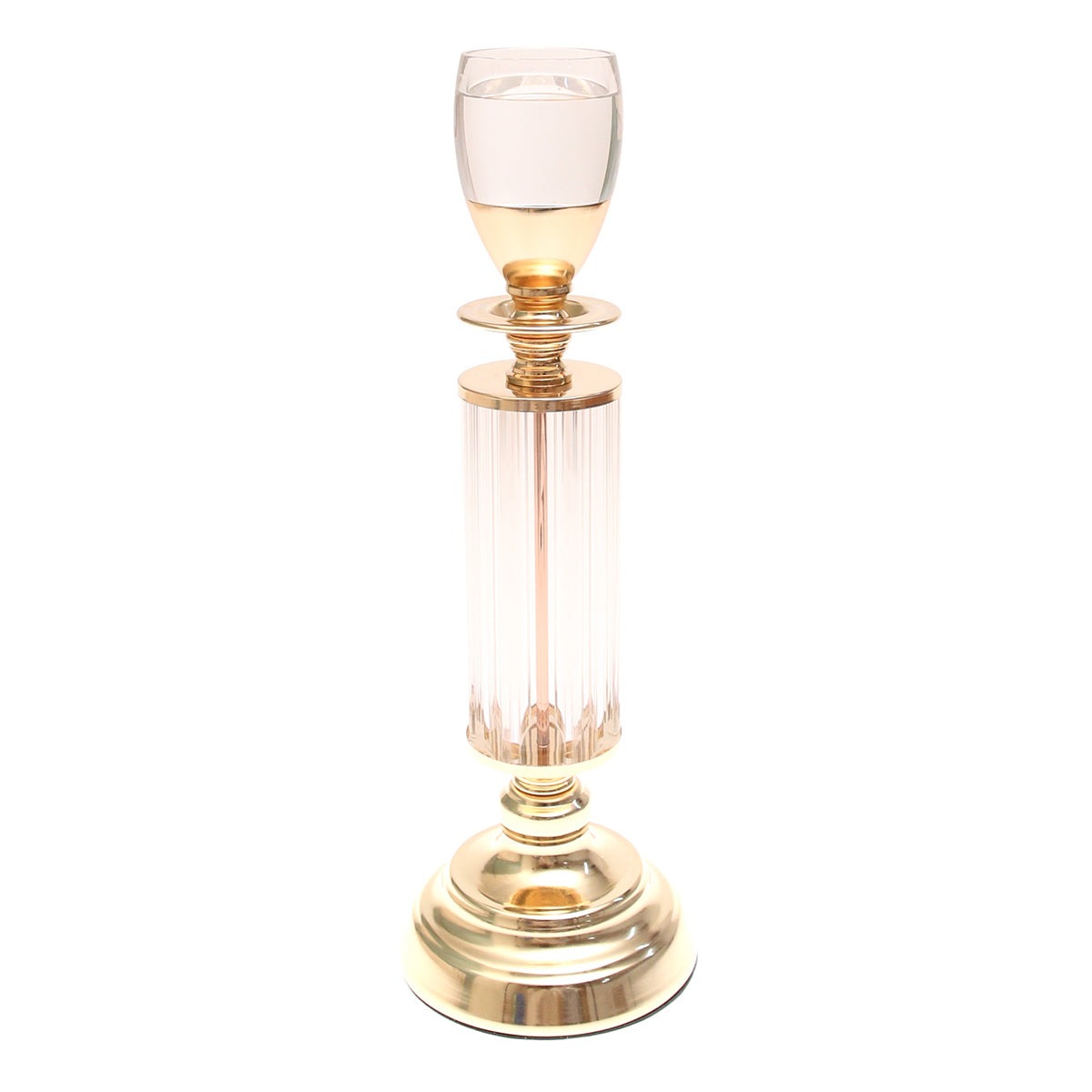 Dinner Candle Holder Crystal & Gold M| Luxury Table Décor Pakistan | Elegant Dining Accent