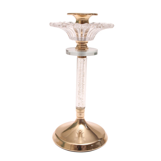 Crystal & Gold Dinner Candle Holder | Elegant Decorative Candle Stand for Table Décor