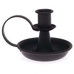 Small Black Candle Holder with Handle | Metal Dinner & Taper Candle Stand