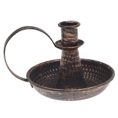 Antique Copper Dinner Candle Holder with Handle | Vintage Metal Taper Candle Stand