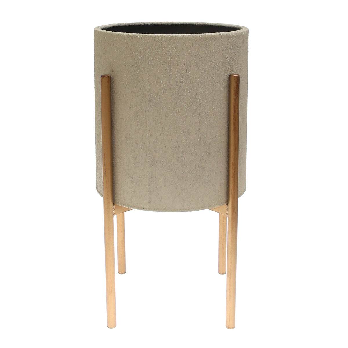 Grey Round Metal Planter with Gold Stand – Small