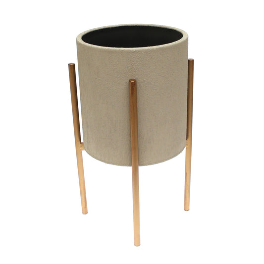 Grey Round Metal Planter with Gold Stand – Small