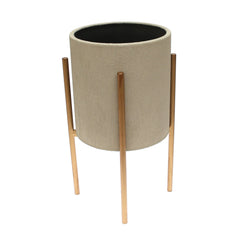 Grey Round Metal Planter with Gold Stand – Small