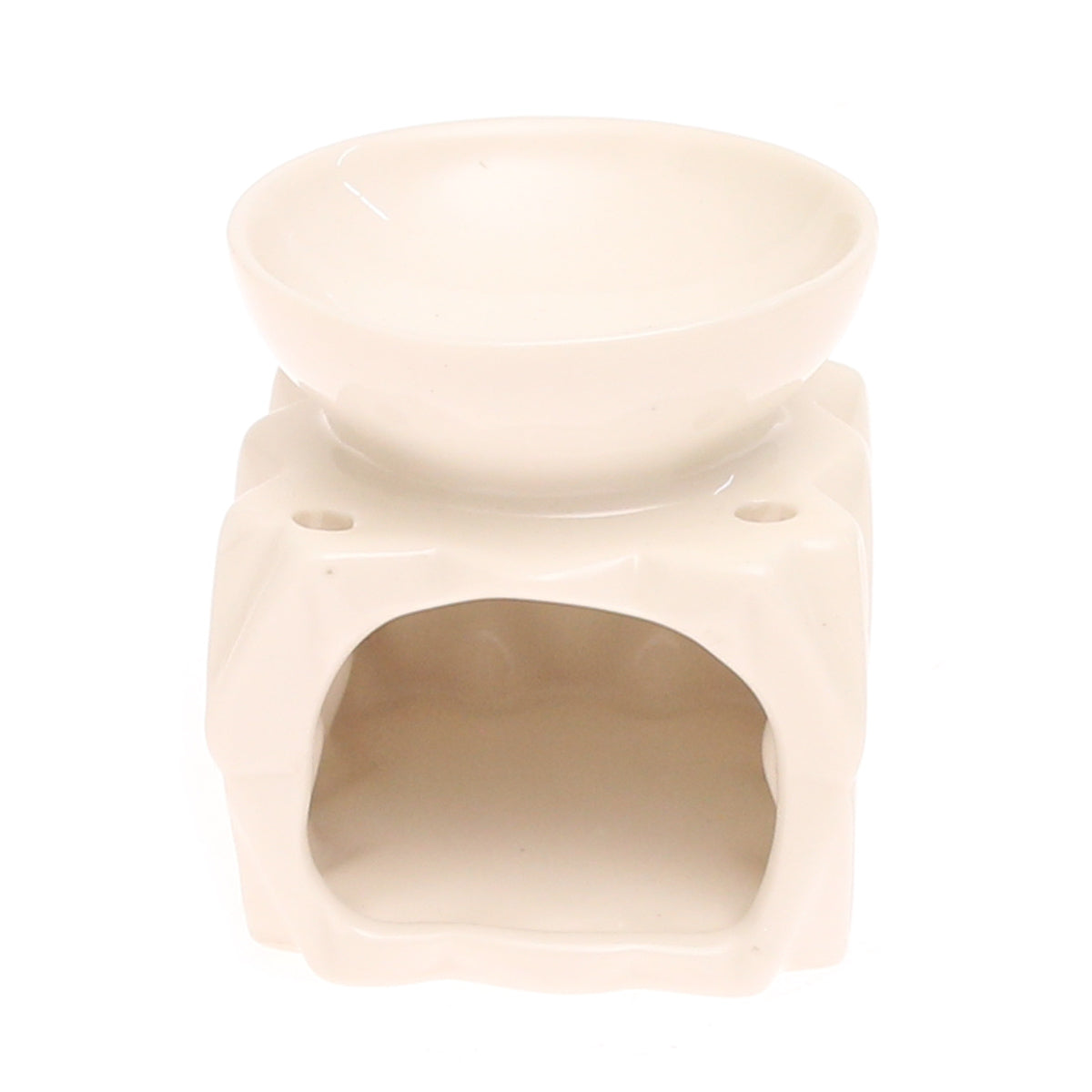 Handmade Ceramic Oil Burner – White Geometric Decorative Aroma Oil Burner for Home Fragrance & Décor