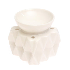 Handmade Ceramic Oil Burner – White Geometric Decorative Aroma Oil Burner for Home Fragrance & Décor