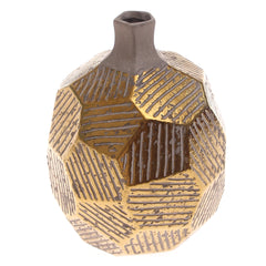 Hexagon Design Vase Gold & Grey Medium – Geometric Textured Decorative Vase for Living Room & Home Décor