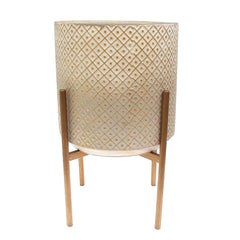 Textured Metal Planter with Golden Stand – Large